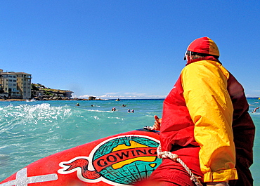 Life Guard on duty at Bondi Beach.