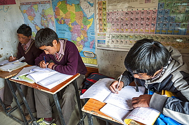 Schoolboys in a school in Hemis Shukpachen, Ladakh, India.