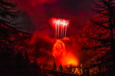 Fireworks above Toce Falls, Formazza Valley, during a fireworks competition