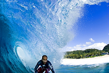 water view of surfing at Off The Wall, north shore,