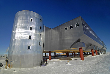 The sun reflects off the new United States South Pole Station, Antarctica.