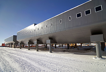 A view looking down the length of the new United States South Pole Station.