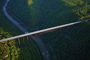 Aerial view of the Rt. 19 bridge over the New River Gorge near Fayetteville, WV