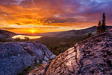 Sunset looking out over Cables Lake in the Sierra, Carson Pass California, Mokelumne Wilderness Area, California, United States of America