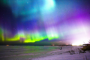 Aurora Borealis (Northern Lights) in Oulu, Finland during the peak of a solar storm.