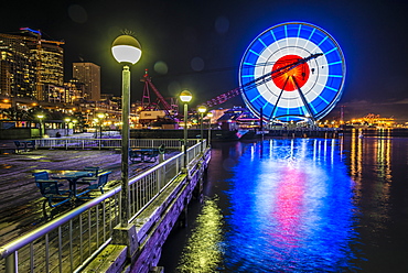 The Great Wheel on the Seattle waterfront lit up in memory of the Paris attacks.