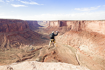 base jumpers going off at the Turkey Boogie near Moab, Utah