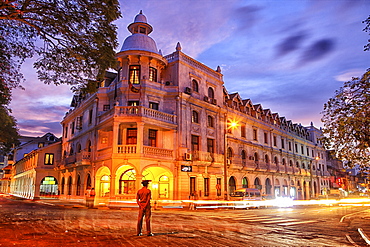 The colonial Queens Hotel and downtown in Kandy, Sri Lanka