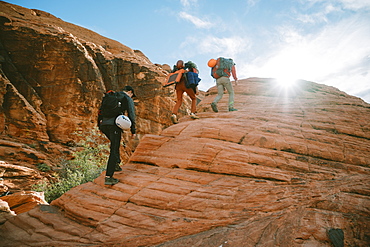 Climbers hiking to Panty Wall in Red Rock Canyon, Nevada