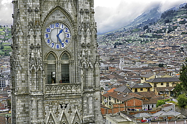 Ecuador, Quito, church steeples of the Basilica of the National Vow