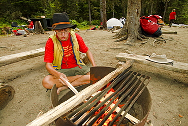 Boy Scouts canoeing on the Bowron Lakes circuit. Bowron Lakes Provincial Park. Quesnel, British Columbia