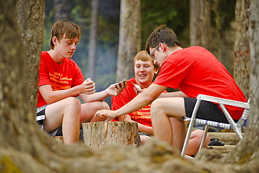 Boy Scouts canoeing on the Bowron Lakes circuit. Bowron Lakes Provincial Park. Quesnel, British Columbia