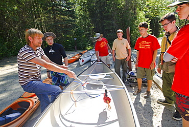 Boy Scouts canoeing on the Bowron Lakes circuit. Bowron Lakes Provincial Park. Quesnel, British Columbia