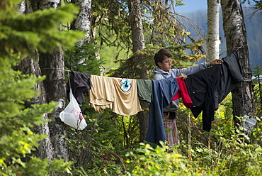 Boy Scouts canoeing on the Bowron Lakes circuit. Bowron Lakes Provincial Park. Quesnel, British Columbia