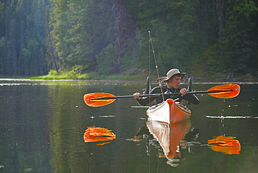 Boy Scouts canoeing on the Bowron Lakes circuit. Bowron Lakes Provincial Park. Quesnel, British Columbia