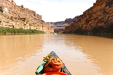 The Colorful Bow Of A Canoe While Paddling Down The Green River In Utah