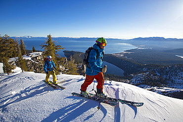 Two People Skiing In Lake Tahoe, California, USA