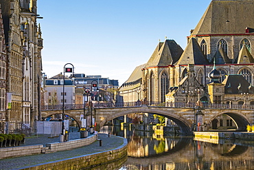 View Of Saint Michael Bridge Over Leie River In Belgium