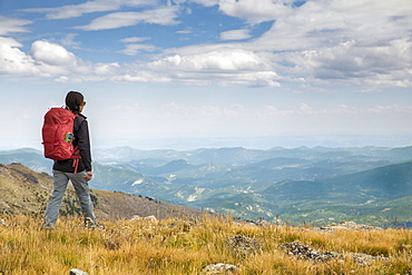 Female Hiker Exploring Mount Evans Towards Lincoln Lake In Colorado, Usa