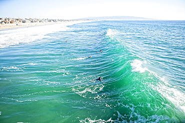 High Angle View Of Surf And Waves At Manhattan Beach