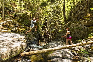 A Couple Explores Screw Auger Falls On Gulf Hagas Brook Appalachian Trail