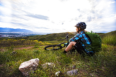 A Woman Looking At The Sunset Along The Bonneville Shoreline Trail