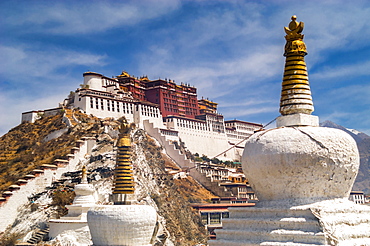 Chortens Sit Atop Chokpo Ri In Front Of The Potala Palace, Lhasa, Tibet