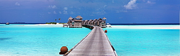 Panoramic view of stilt house villas at Gili Lankanfushi island