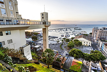 Aerial view of Elevador Lacerda in historic downtown of Salvador, Bahia, Brazil