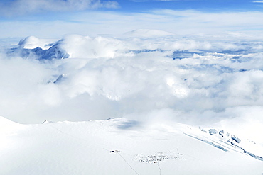 A Camping On The Kahiltna Glacier Of Denali In Alaska