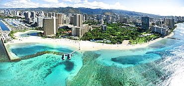 A Panoramic Helicopter View Of Waikiki's Beautiful Shoreline