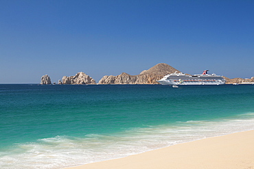 Cruise Ship At Medano Beach In Cabos San Lucas, Baja California Peninsula, Mexico