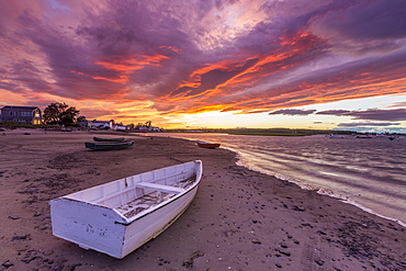 Skiffs At Pine Point In Scarborough, Maine At Sunset