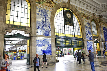 Tile panels in the vestibule of Sao Bento Station, Porto, Portugal