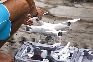 Man playing with drone