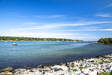 Anchorage of boats at Mackerel Cove in Jamestown