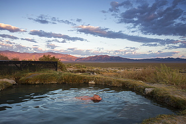 Man soaks in Spencer Hotsprings.