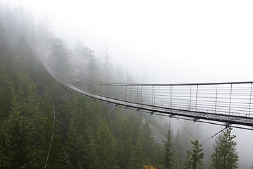 A Misty suspension bridge, Squamish, British Columbia.