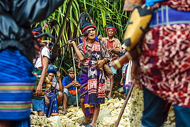 Man with spear participating in ceremony before Pasola festival, Sumba Island, Indonesia