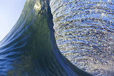 An ocean wave after being collided into by another wave on the East side of Oahu, Hawaii.