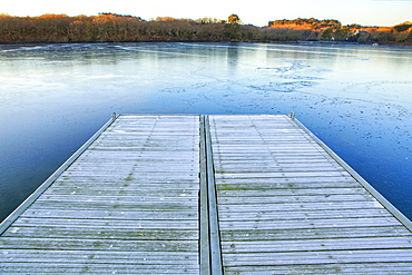 Early morning frost on the banks of the Lake Ter, Lorient; Breton: An Oriant, is a commune and a seaport in the Morbihan department in Brittany in north-western France.