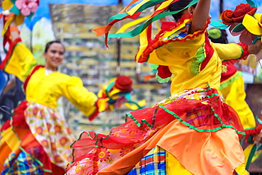 Women in colorful costumes performing at Dinagyang Festival, Iloilo, Philippines