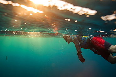 Bruce M snorkels off Roatan Island, Honduras.