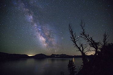 The Milky Way Galaxy visible over Crater Lake National Park in Oregon.