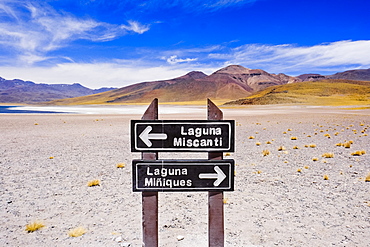 Sign for Lagunas Miscanti and Miniques in the Atacama Desert, Chile