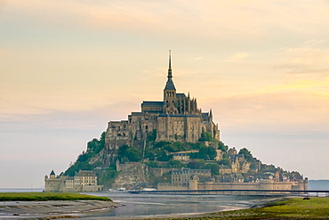 Mont-Saint-Michel Abbey at sunrise, UNESCO World Heritage Site, Normandy, France