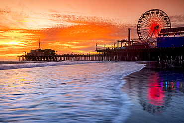 Santa Monica pier at sunset, Los Angeles, California, USA