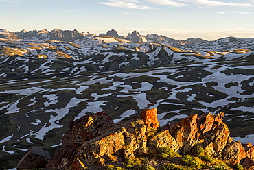 Sunset from Stony Pass looking into the Grenadiers including Wham Ridge and Arrow Peak, Weminuche Wilderness, Silverton, Colorado, USA