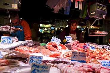 Fresh fish at La Boqueria Market in Barcelona, Spain