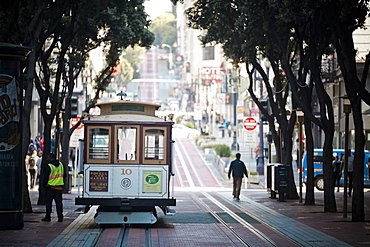 Street view with cable car, San Francisco, California, USA